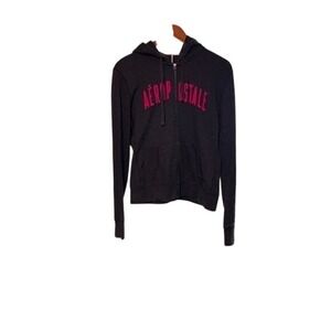 Aeropostale Full Zip Hoodie Women's L/G Gray Pink Logo Spellout Sweatshirt